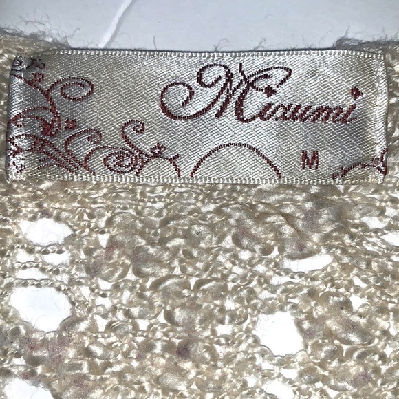 Maxumi size M ivory tan BOHO slubbed knit A-line lace bottom pullover sweater - Picture 11 of 13